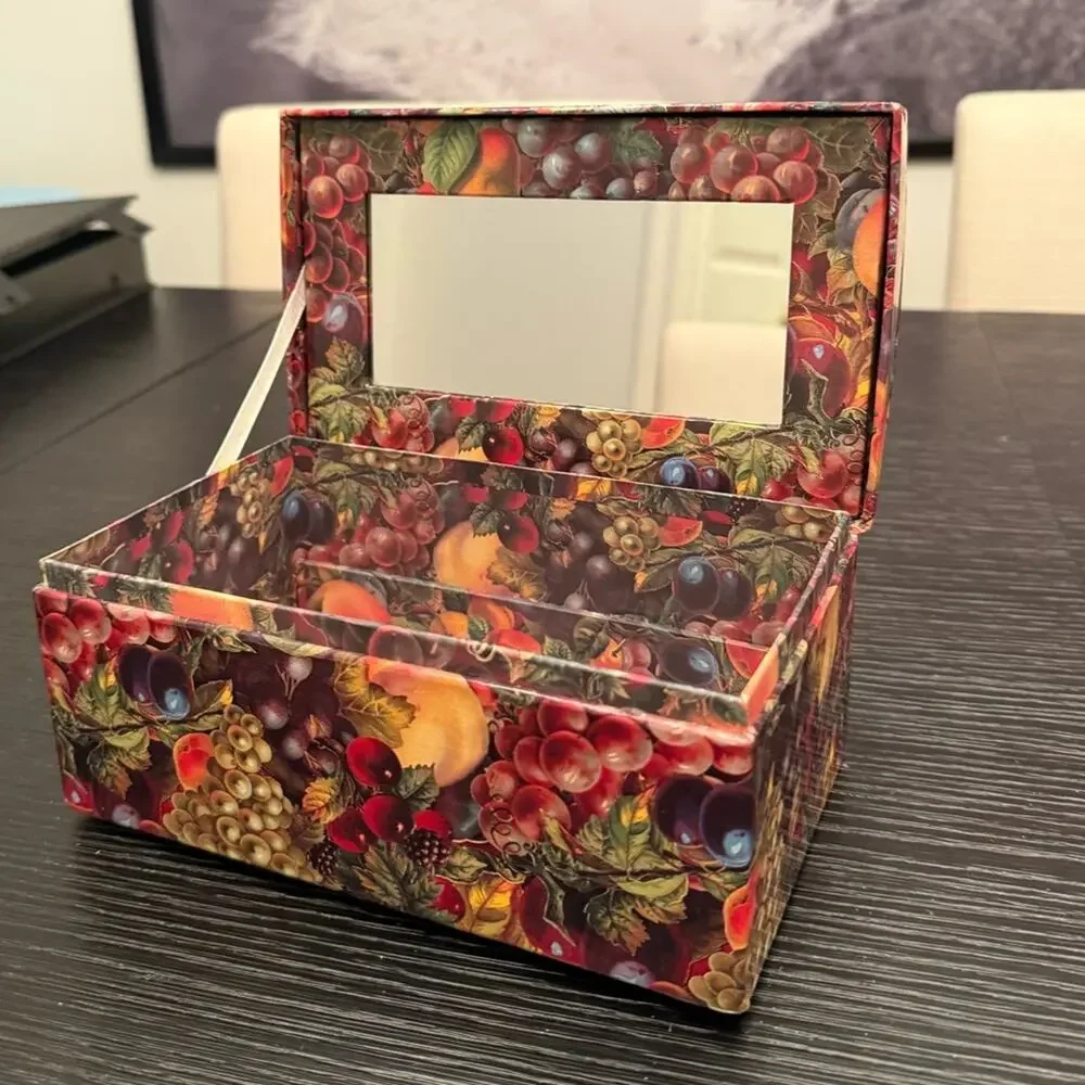 Vintage Fruit Motif Cardboard Jewelry Box Storage Box with Mirror